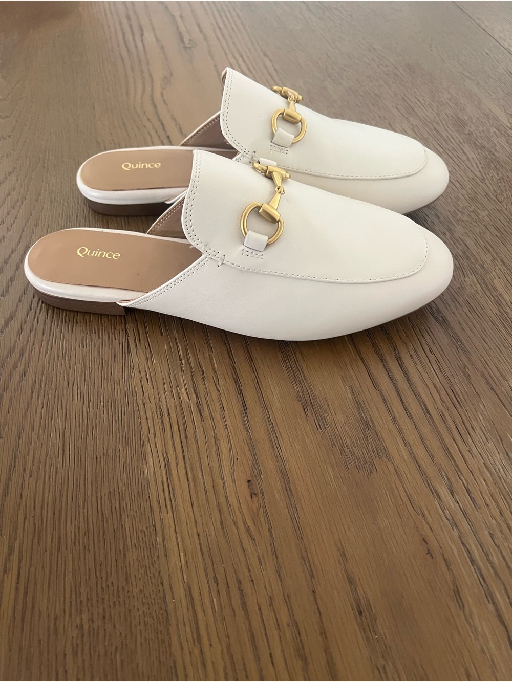 Quince Women's Italian Leather Horsebit Loafer Mule in Bone Sz 7
